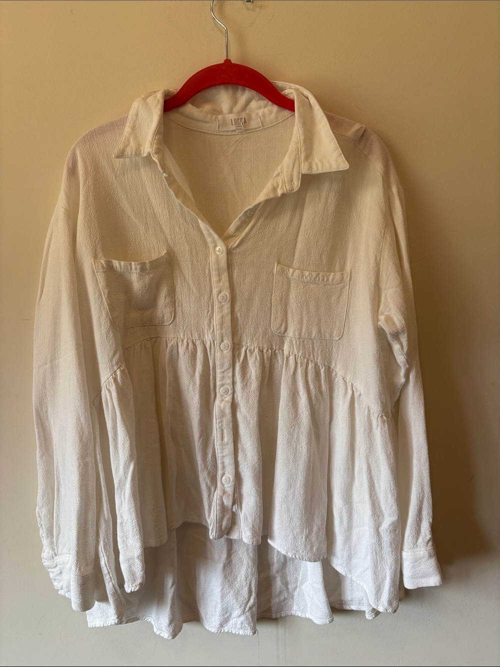 Lucca Loose White Button-Down Peplum Shirt